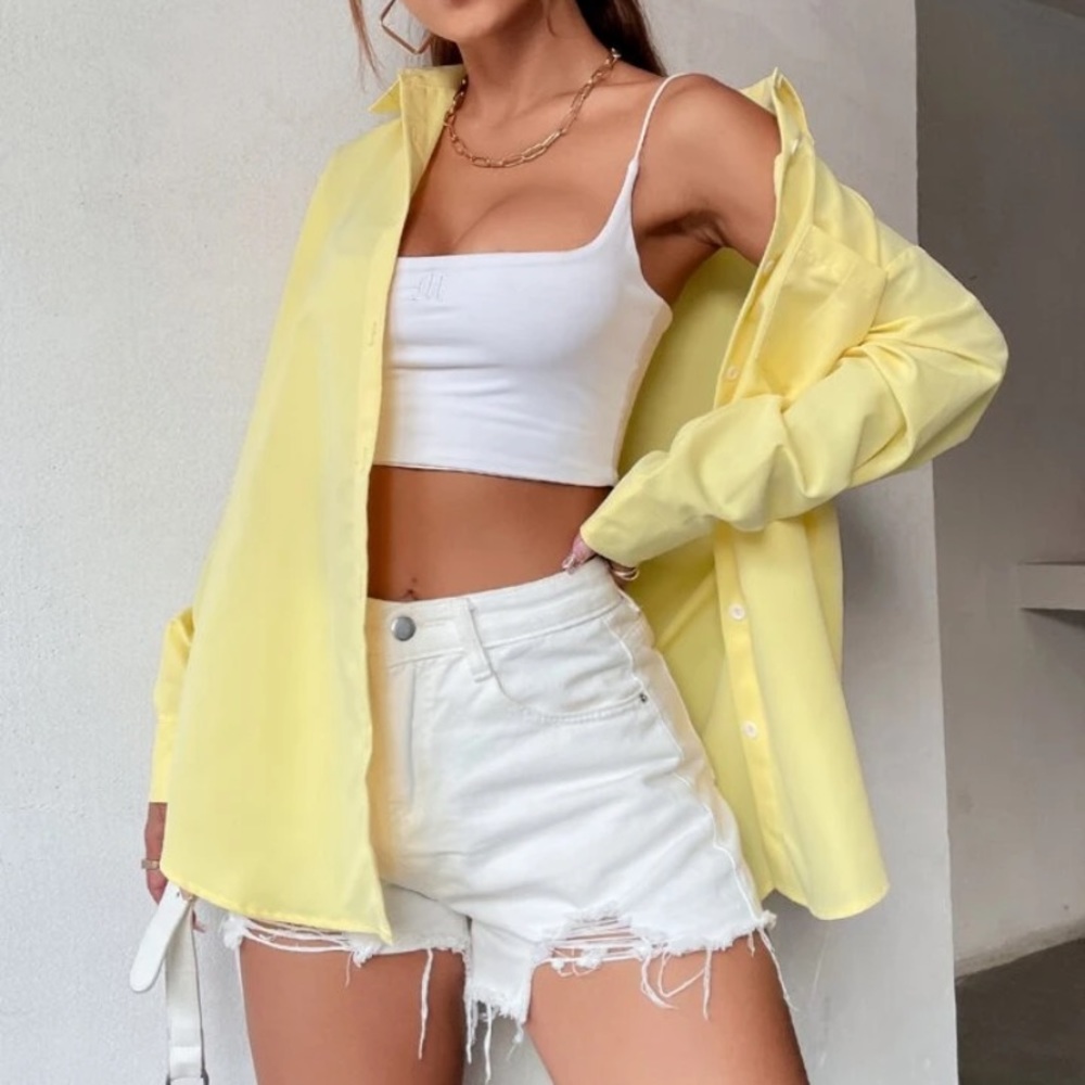 Oversized yellow button up